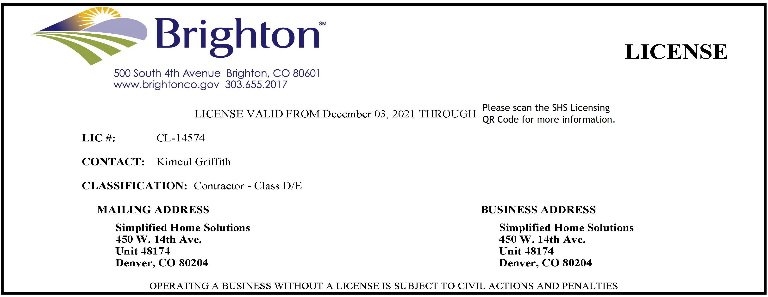 City of Brighton - Contractor License