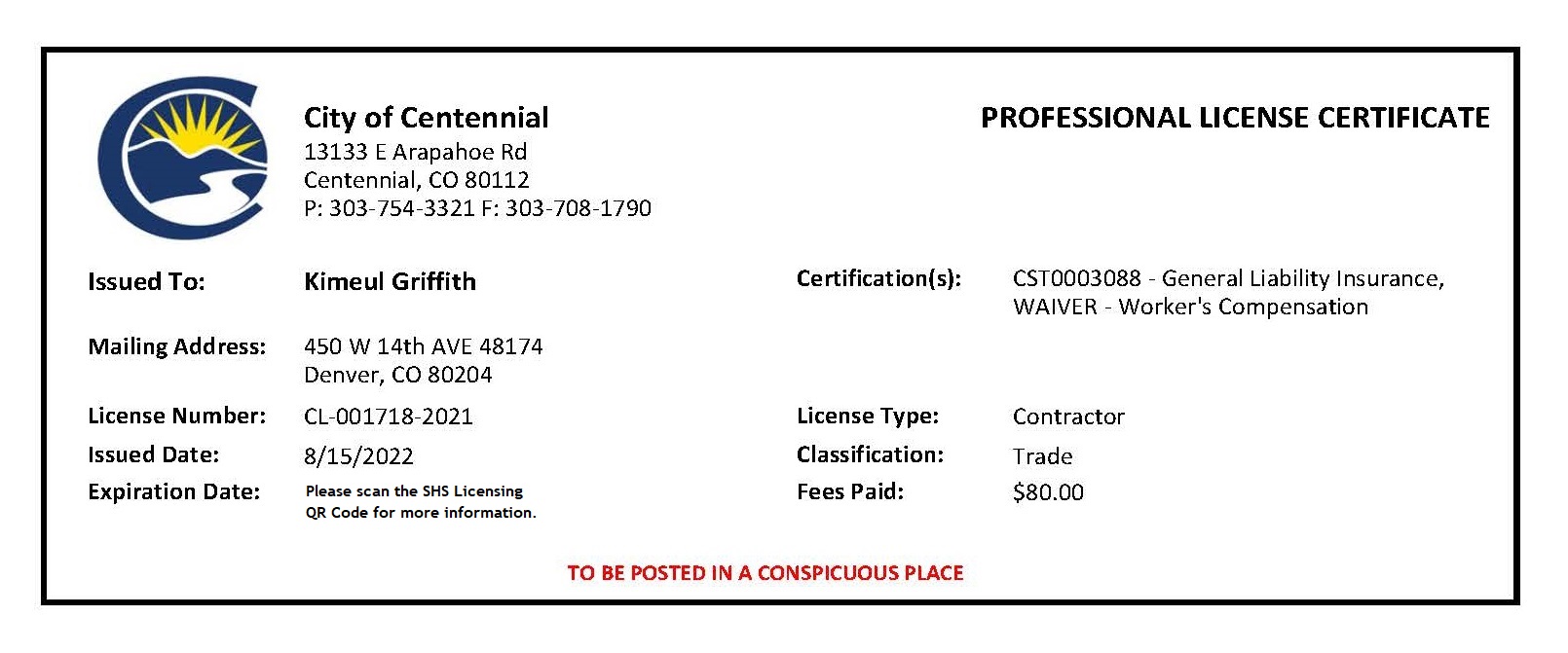 City of Centennial - Contractor License