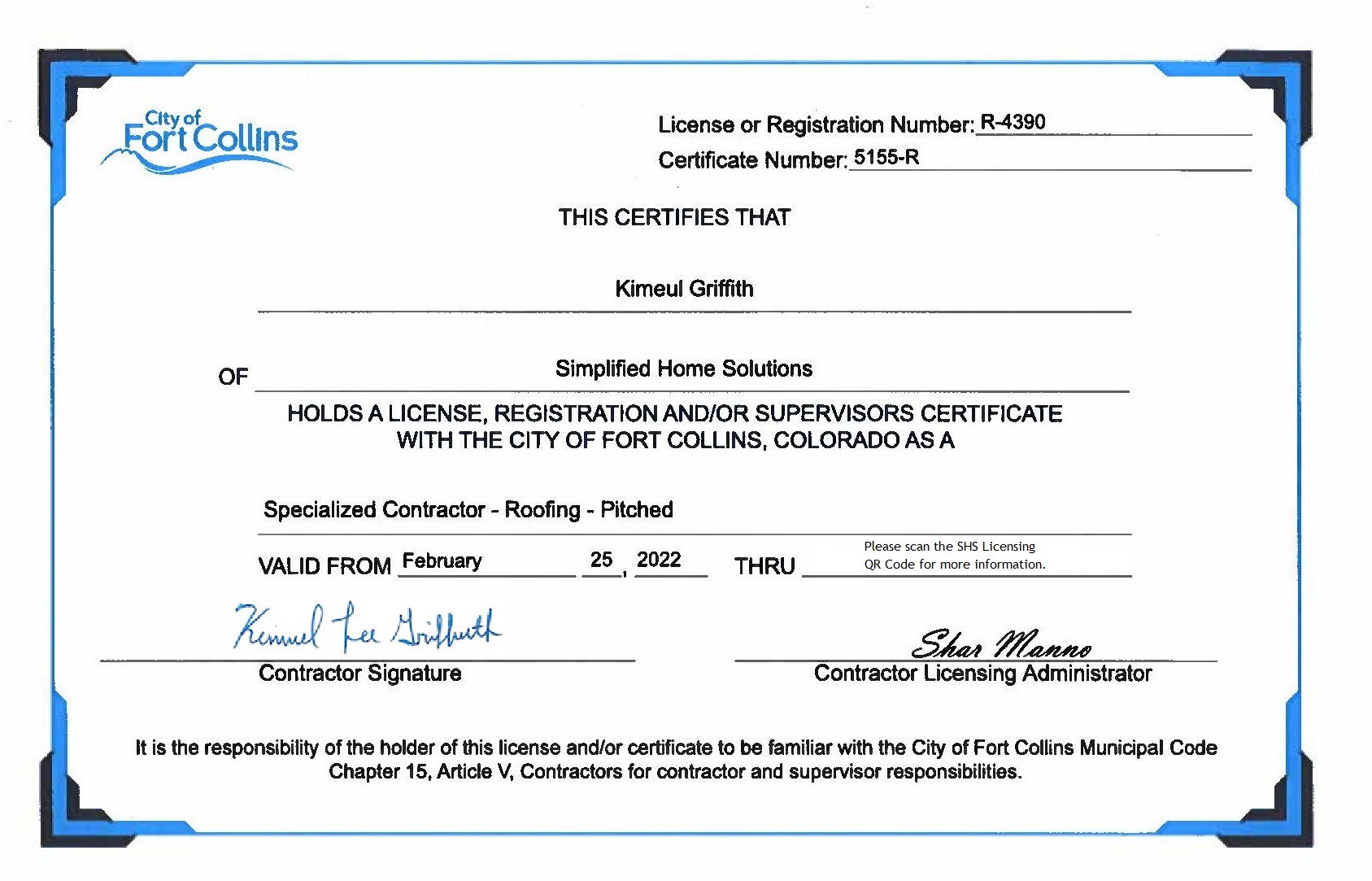 City of Fort Collins - Contractor-Supv License