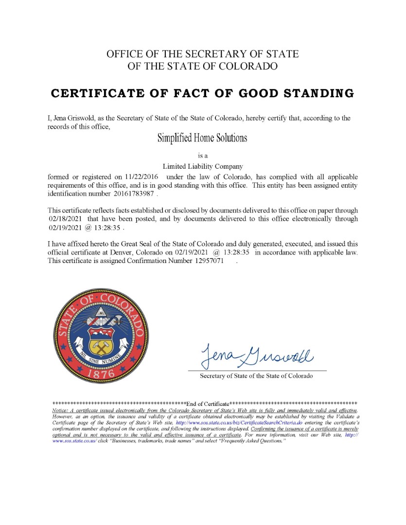  Certificate of Good Standing