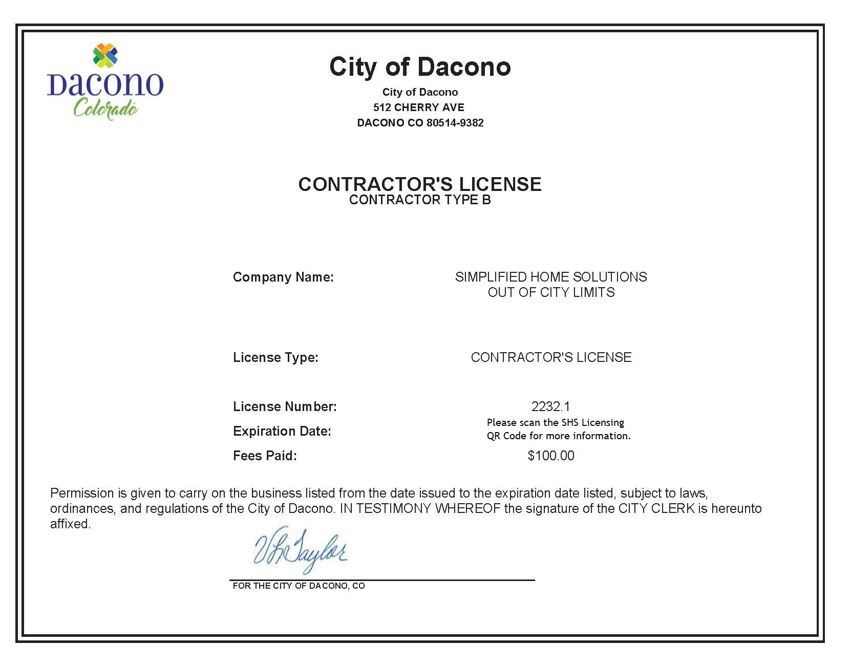 City of Dacono - Contractor License