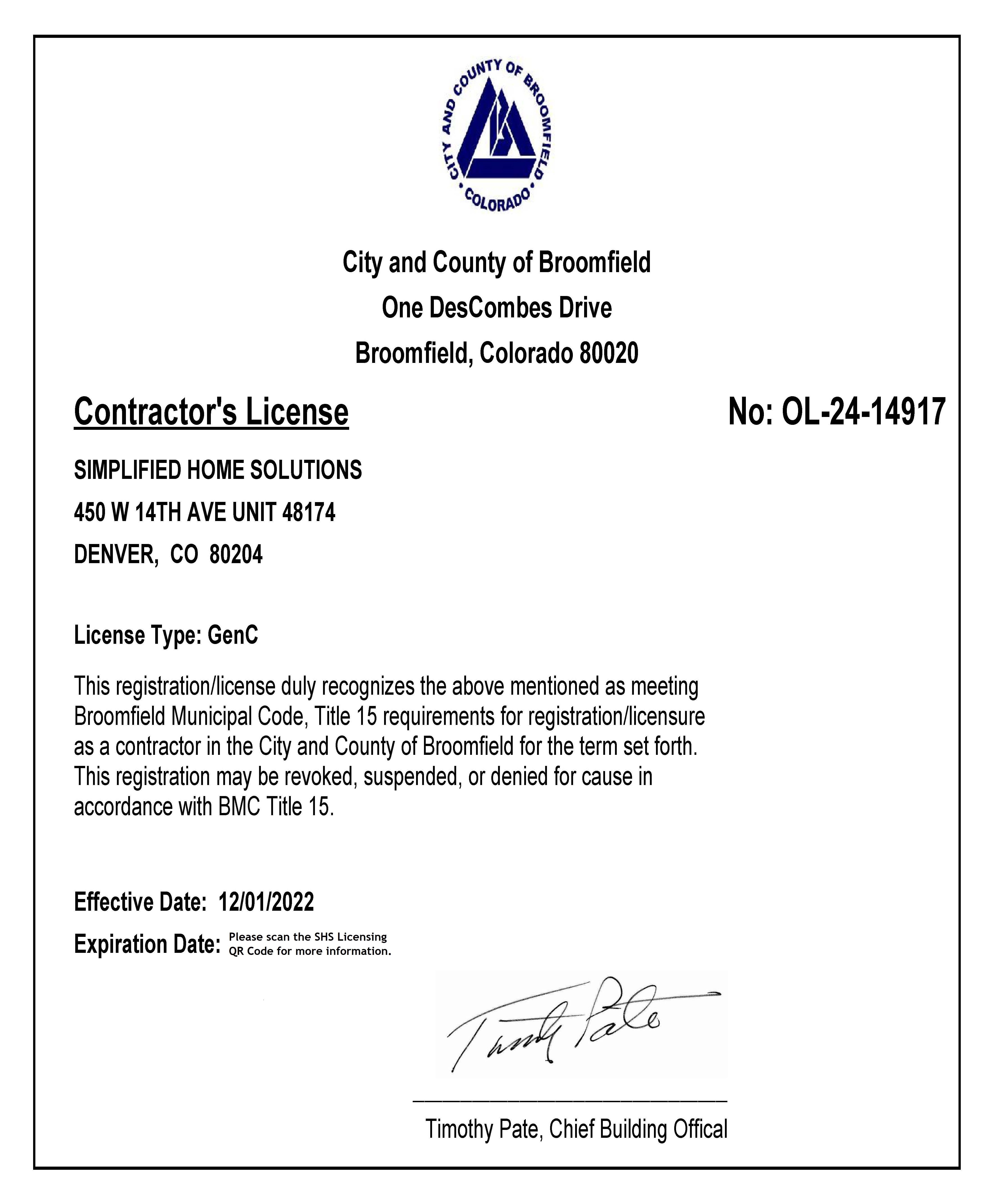 City-County of Broomfield - Contractor License